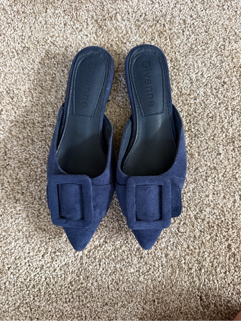 Navy Pointed-Toe Buckle Mules - Women's Navy Slide Heels